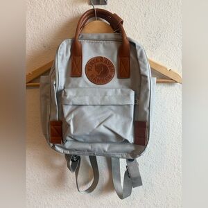 Fjallraven Kanken Mini Backpack in Light Gray with Brown Leather Accents